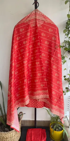 Pakistani Original Bin Saeed Cotton Chickankari Stitched 3Pcs_ Coral Red 